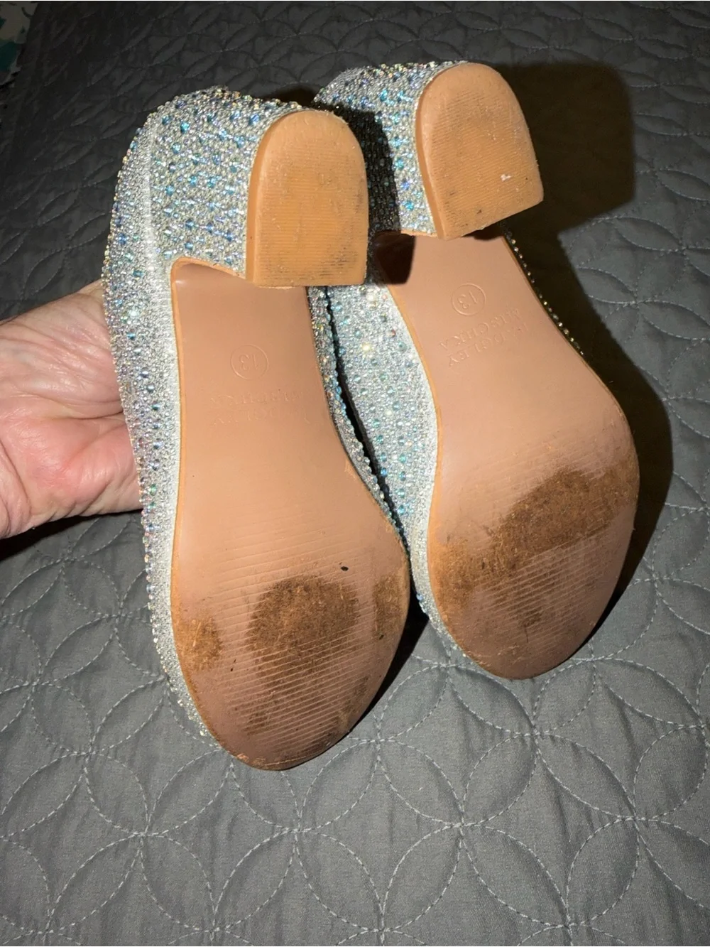 Kids sz 13 Sparkling Silver Crystal Block Heel Pumps. Wedding. Party